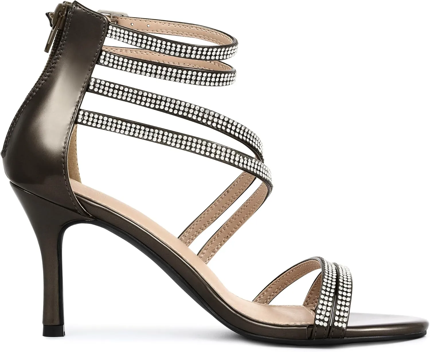 Allegra K Women's Ankle Strap Rhinestone Stiletto Heeled Sandals