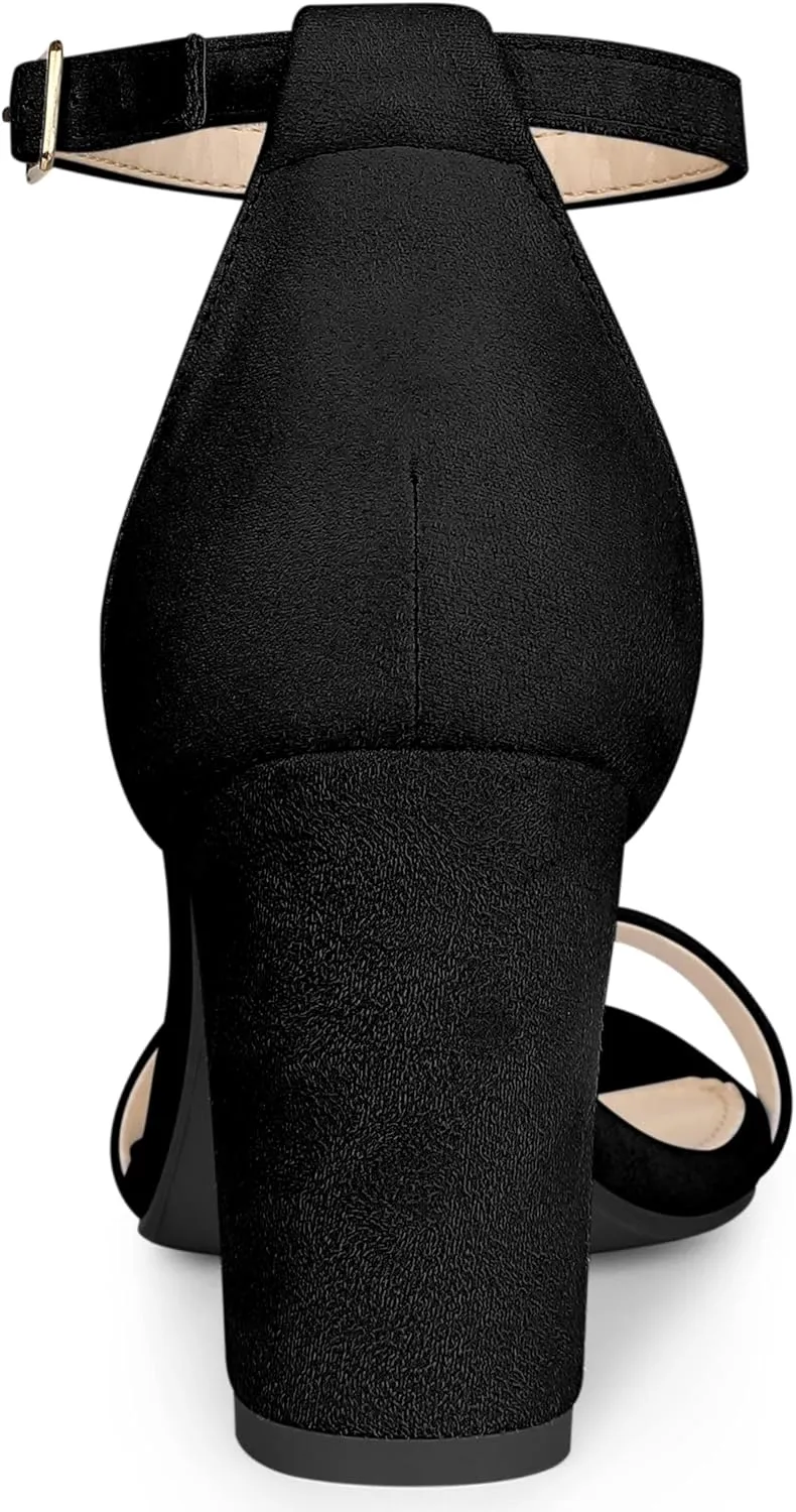 Allegra K Women's Buckle Ankle Strap High Chunky Heels Sandals