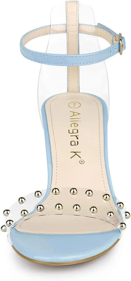 Allegra K Women's Clear Block Heel Ankle Strap Heeled Sandals
