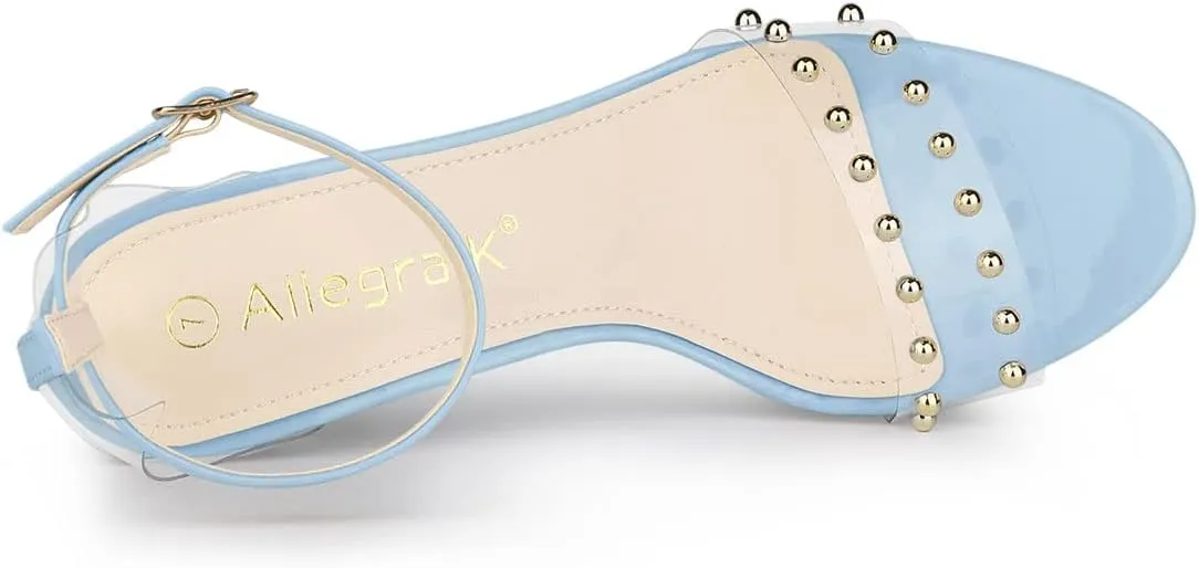 Allegra K Women's Clear Block Heel Ankle Strap Heeled Sandals