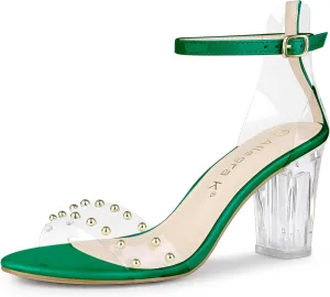 Allegra K Women's Clear Block Heel Ankle Strap Heeled Sandals
