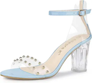 Allegra K Women's Clear Block Heel Ankle Strap Heeled Sandals
