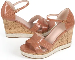 Allegra K Women's Cork Wedges Platform Wedge Heel Sandals