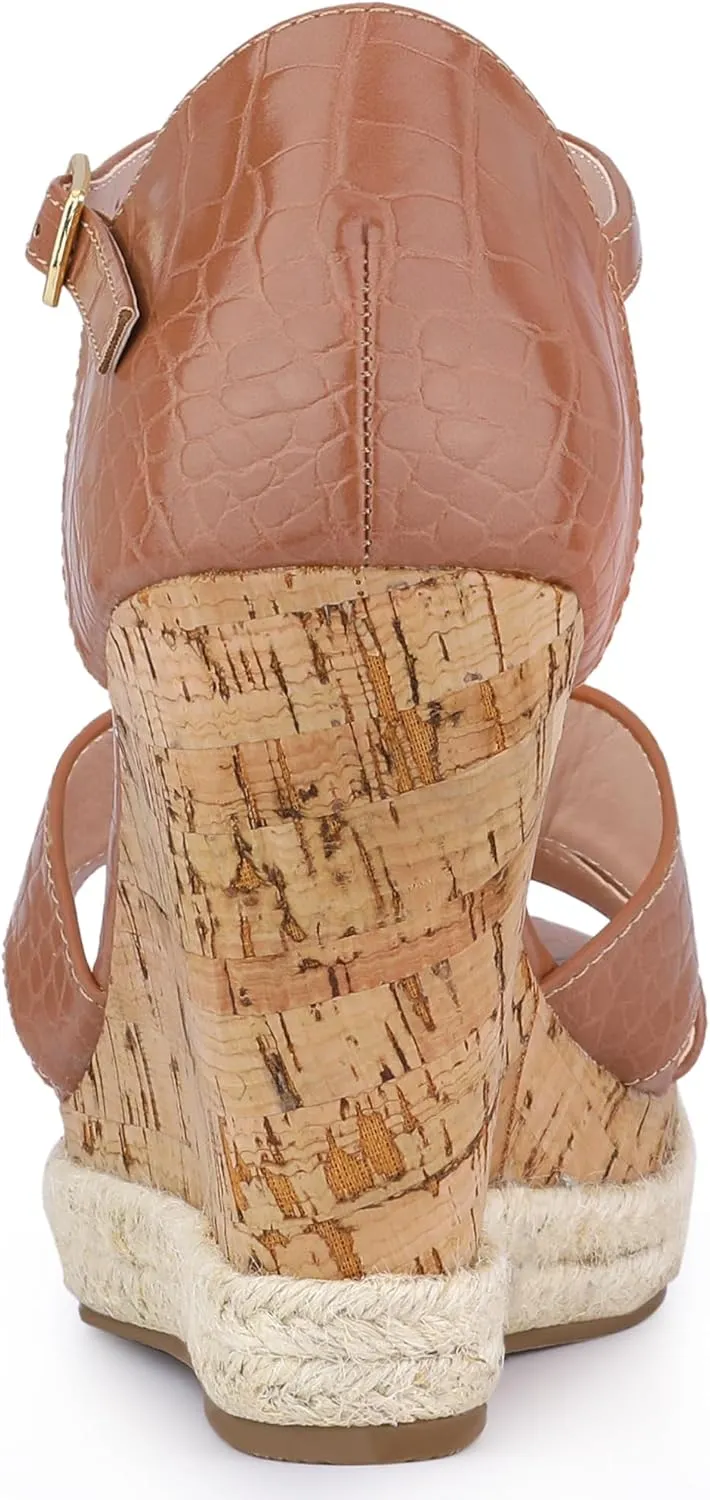Allegra K Women's Cork Wedges Platform Wedge Heel Sandals