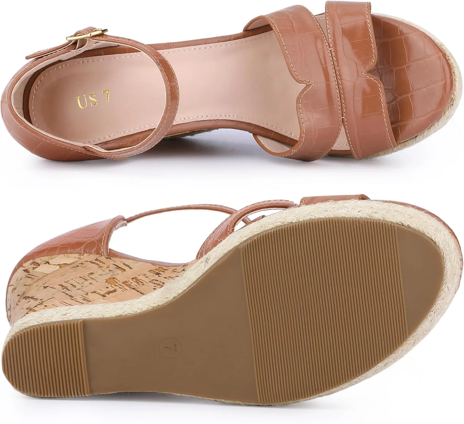 Allegra K Women's Cork Wedges Platform Wedge Heel Sandals