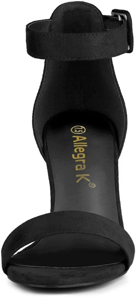 Allegra K Women's Open Toe High Chunky Heel Buckle Ankle Strap Sandals