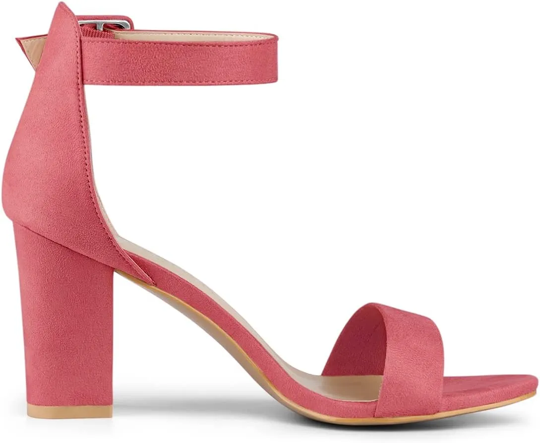 Allegra K Women's Open Toe High Chunky Heel Buckle Ankle Strap Sandals