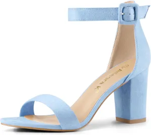 Allegra K Women's Open Toe High Chunky Heel Buckle Ankle Strap Sandals