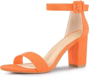 Allegra K Women's Open Toe High Chunky Heel Buckle Ankle Strap Sandals