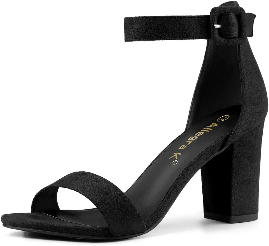 Allegra K Women's Open Toe High Chunky Heel Buckle Ankle Strap Sandals