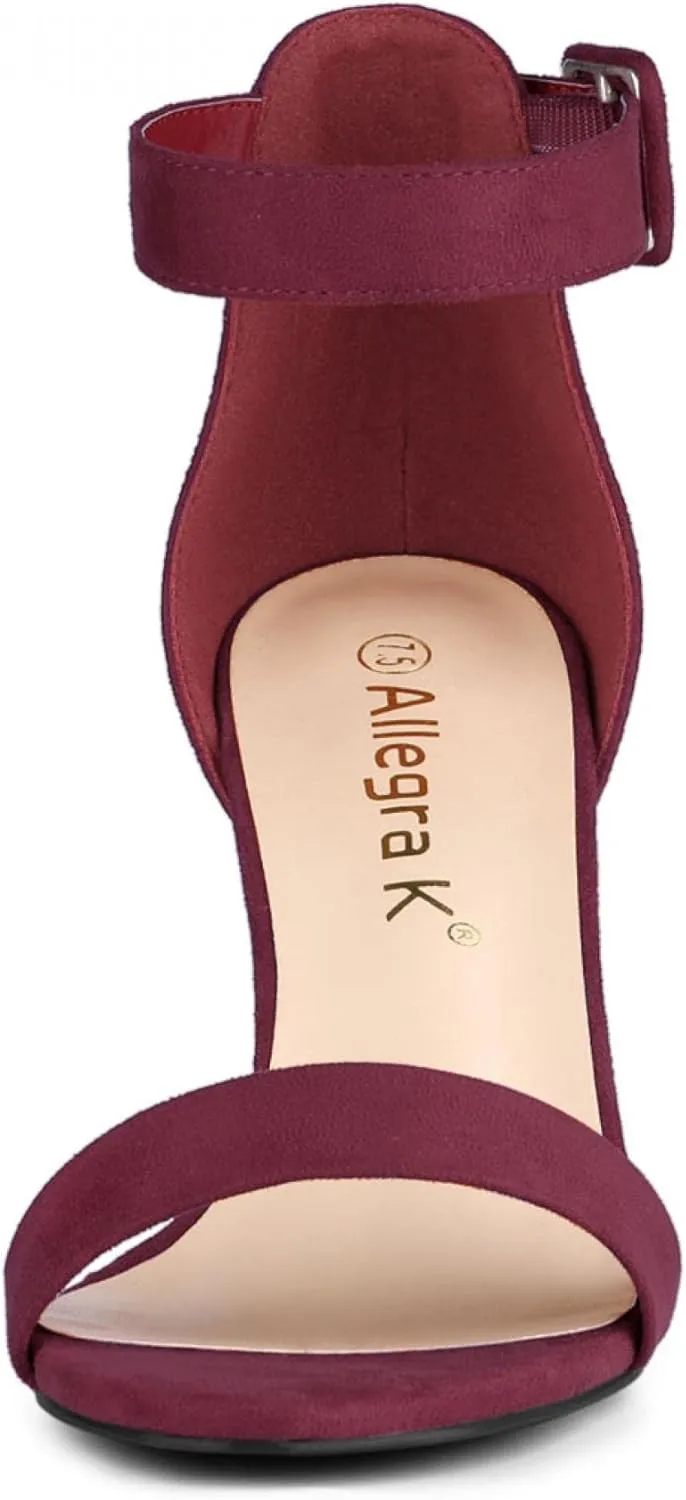 Allegra K Women's Open Toe High Chunky Heel Buckle Ankle Strap Sandals