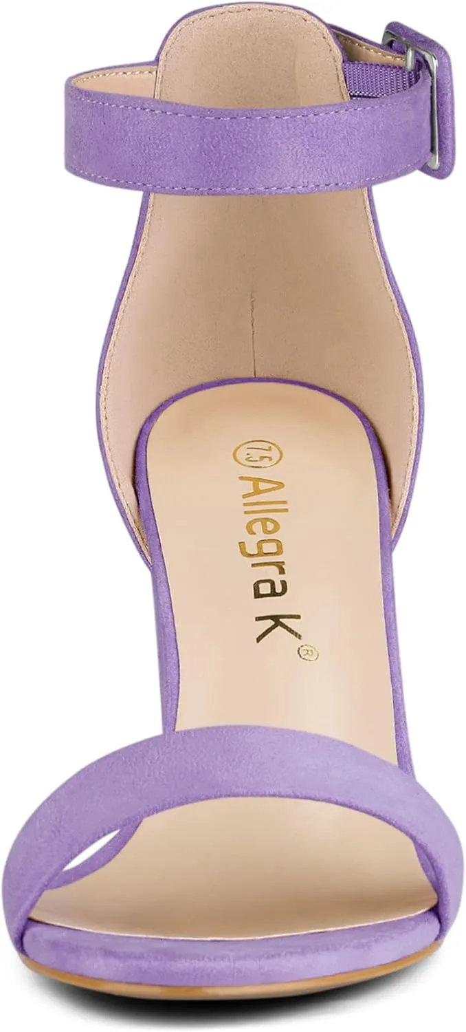 Allegra K Women's Open Toe High Chunky Heel Buckle Ankle Strap Sandals