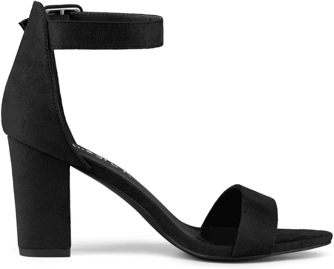 Allegra K Women's Open Toe High Chunky Heel Buckle Ankle Strap Sandals