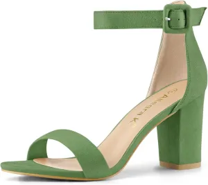 Allegra K Women's Open Toe High Chunky Heel Buckle Ankle Strap Sandals