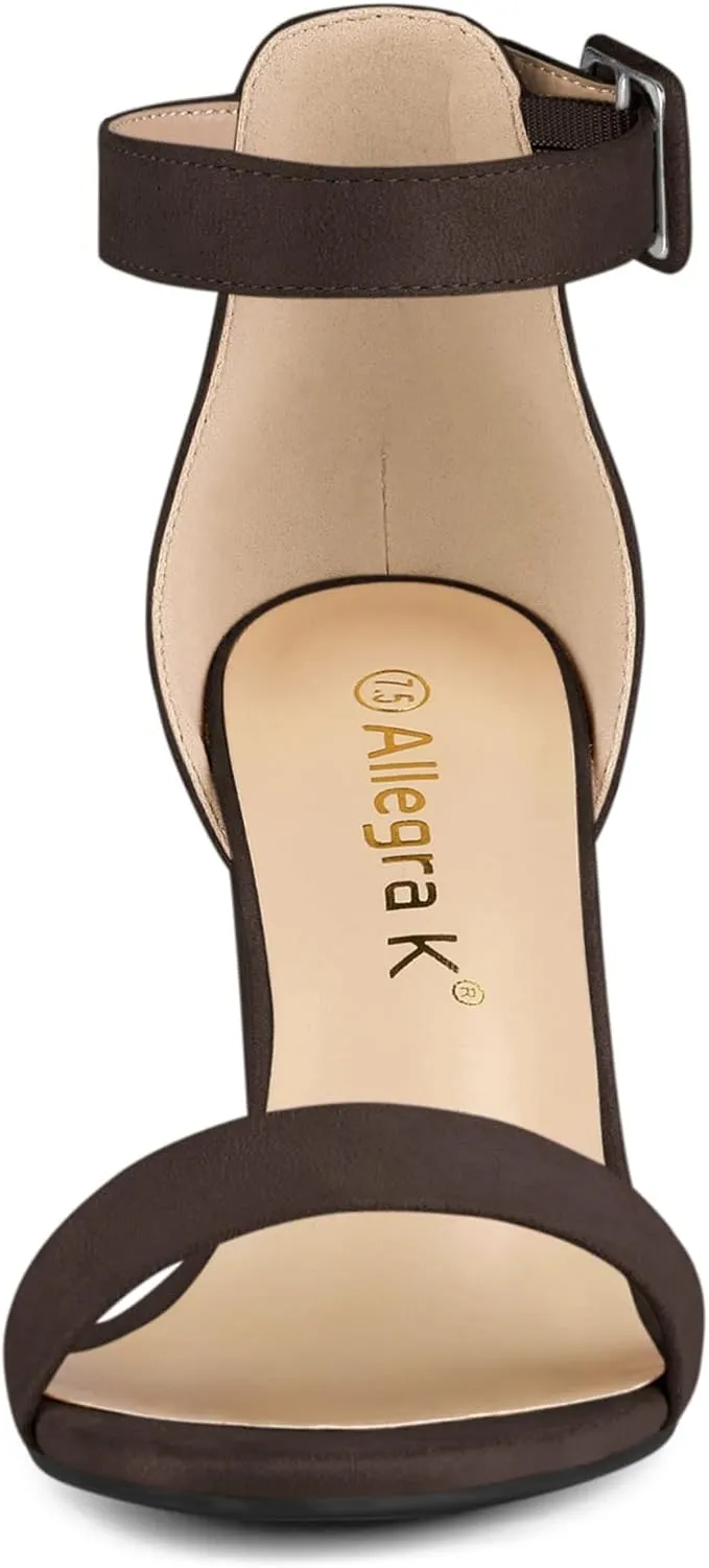 Allegra K Women's Open Toe High Chunky Heel Buckle Ankle Strap Sandals