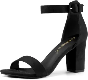 Allegra K Women's Open Toe High Chunky Heel Buckle Ankle Strap Sandals