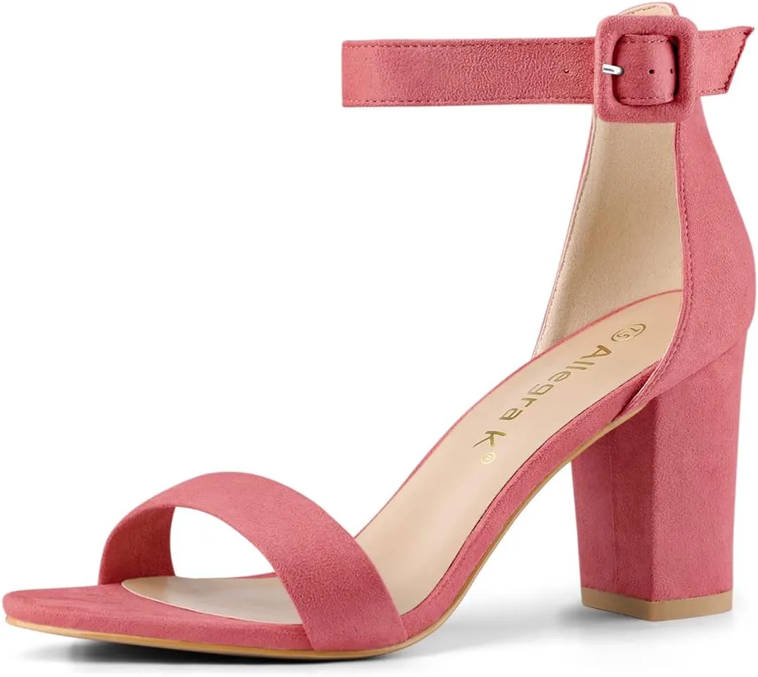 Allegra K Women's Open Toe High Chunky Heel Buckle Ankle Strap Sandals
