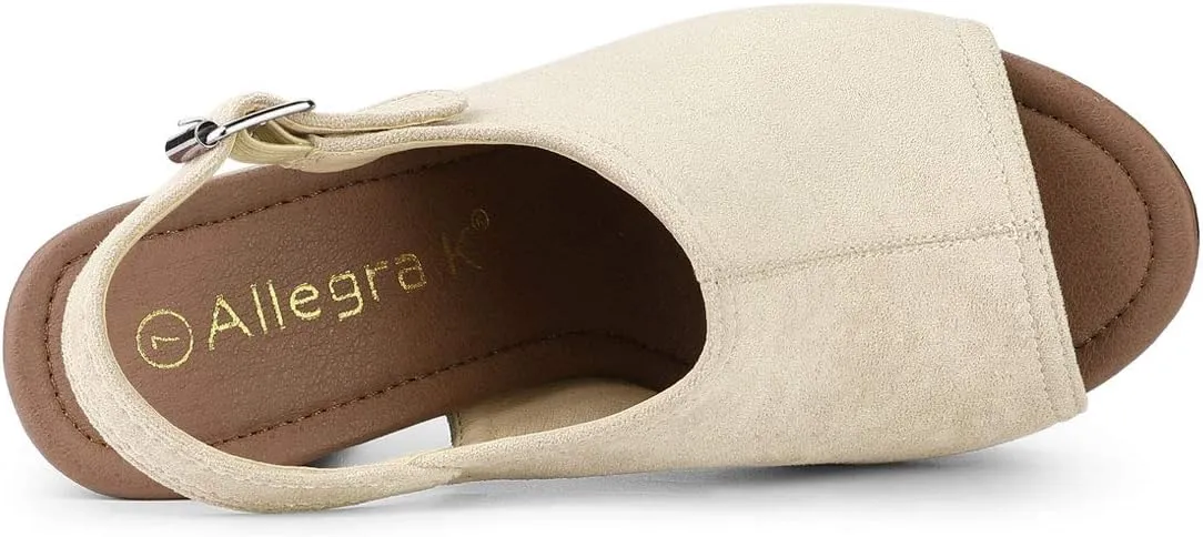 Allegra K Women's Open Toe Slingback Platform Chunky Heels Sandals