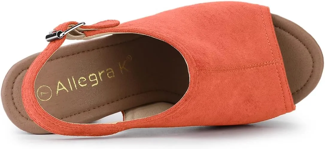 Allegra K Women's Open Toe Slingback Platform Chunky Heels Sandals