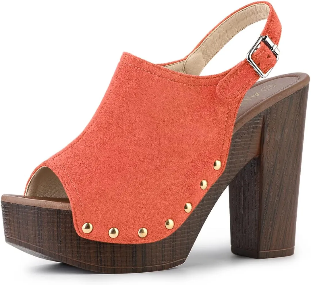Allegra K Women's Open Toe Slingback Platform Chunky Heels Sandals