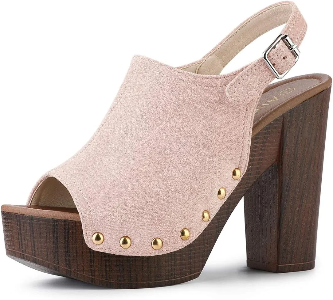 Allegra K Women's Open Toe Slingback Platform Chunky Heels Sandals