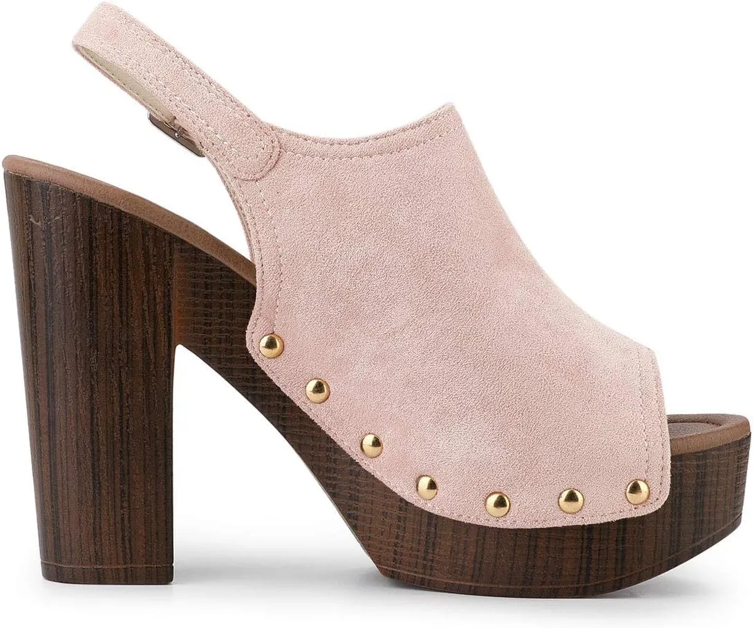 Allegra K Women's Open Toe Slingback Platform Chunky Heels Sandals