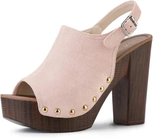 Allegra K Women's Open Toe Slingback Platform Chunky Heels Sandals