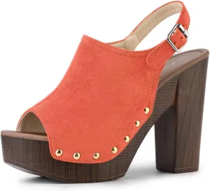 Allegra K Women's Open Toe Slingback Platform Chunky Heels Sandals