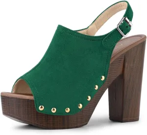 Allegra K Women's Open Toe Slingback Platform Chunky Heels Sandals