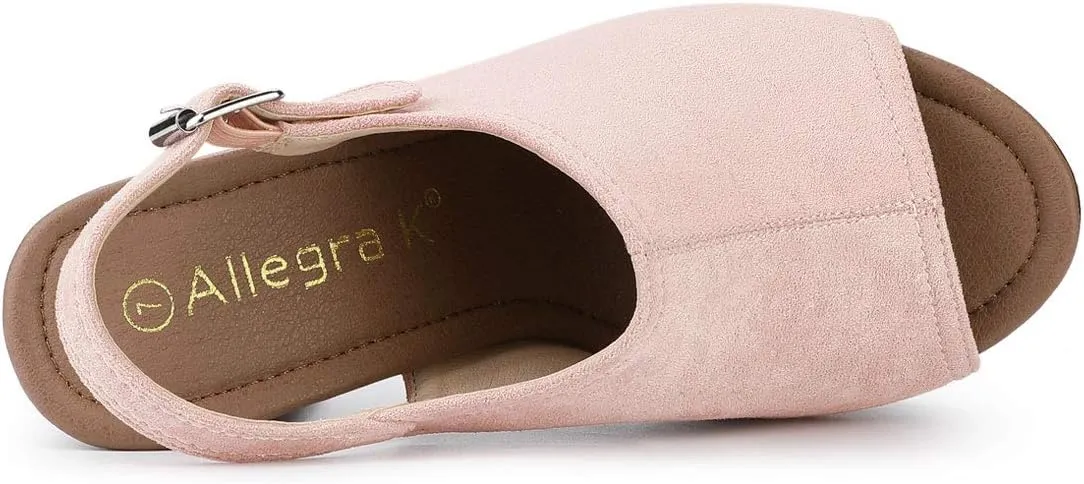 Allegra K Women's Open Toe Slingback Platform Chunky Heels Sandals