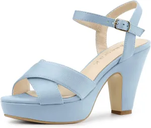 Allegra K Women's Platform Chunky Heels Slingback Sandals