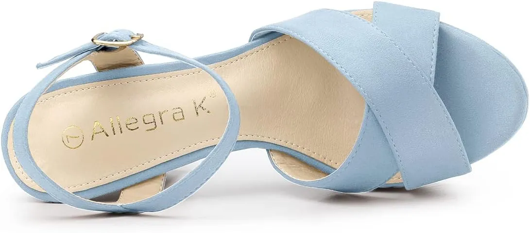 Allegra K Women's Platform Chunky Heels Slingback Sandals
