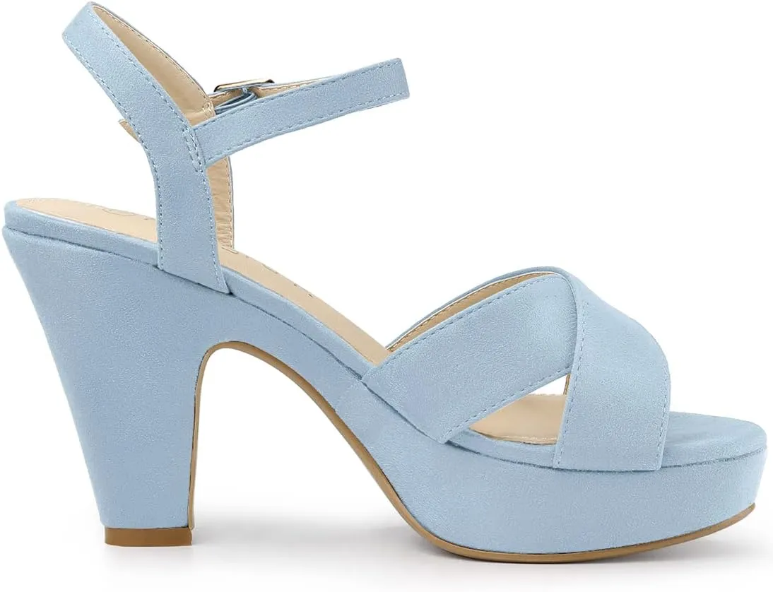 Allegra K Women's Platform Chunky Heels Slingback Sandals