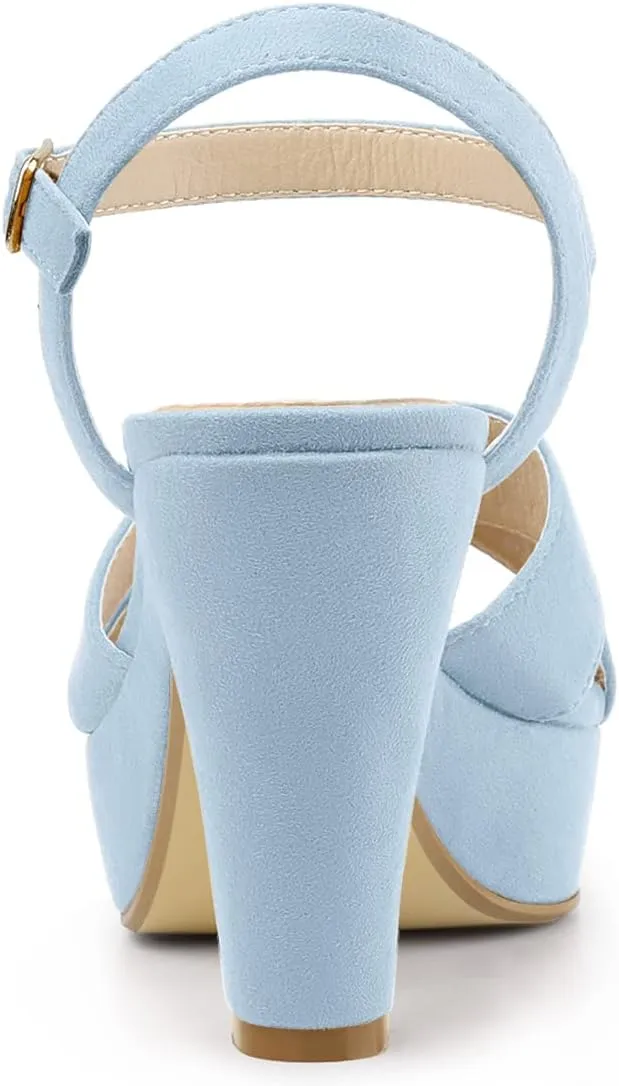 Allegra K Women's Platform Chunky Heels Slingback Sandals