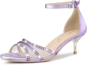 Allegra K Women's Rhinestone Mesh Kitten Heels Sandals