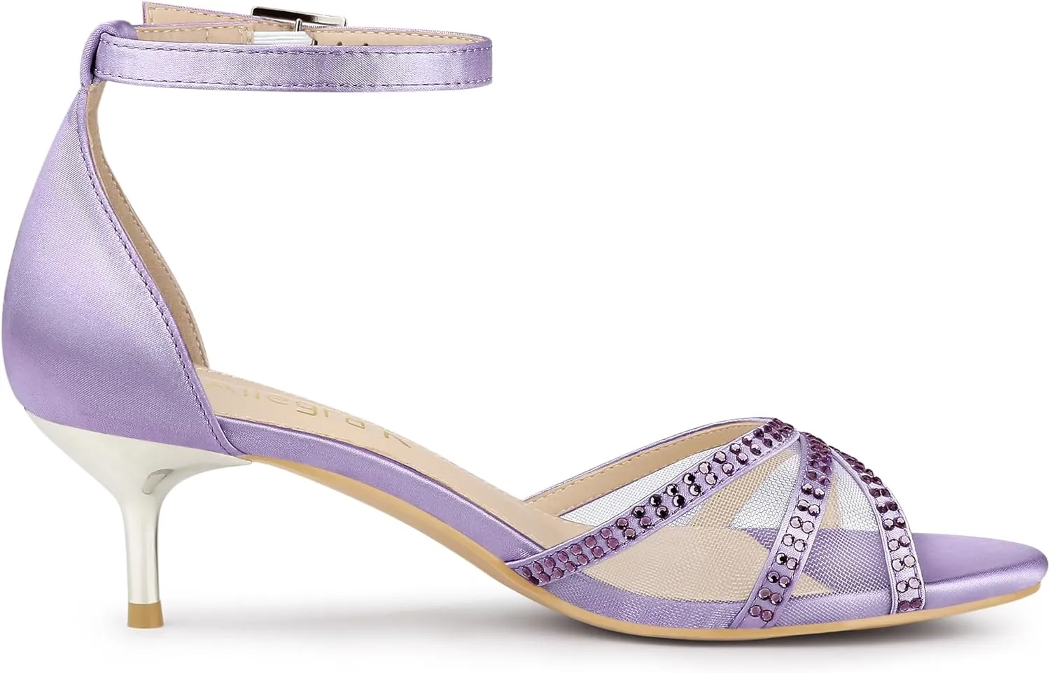 Allegra K Women's Rhinestone Mesh Kitten Heels Sandals