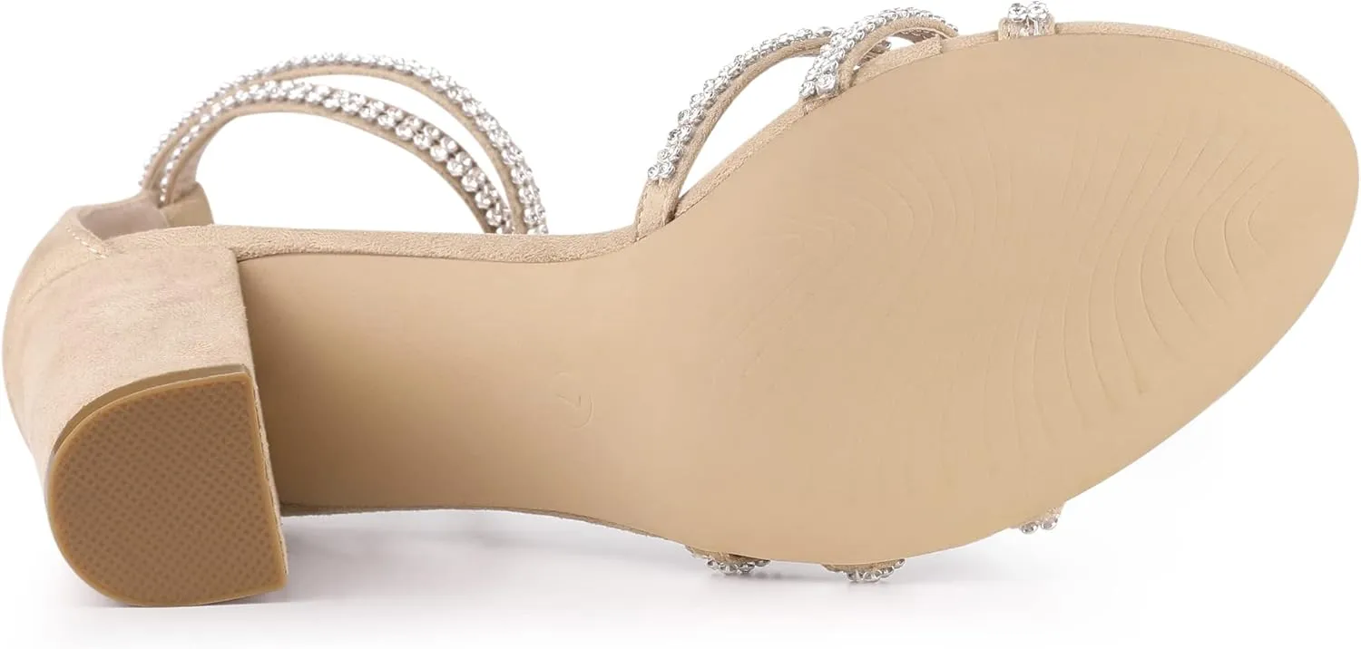 Allegra K Women's Rhinestones Strappy Chunky Heel Sandals