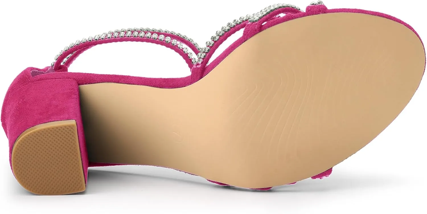 Allegra K Women's Rhinestones Strappy Chunky Heel Sandals