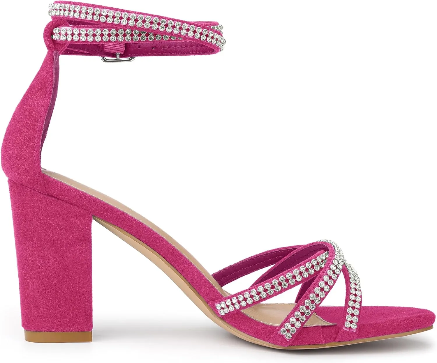 Allegra K Women's Rhinestones Strappy Chunky Heel Sandals