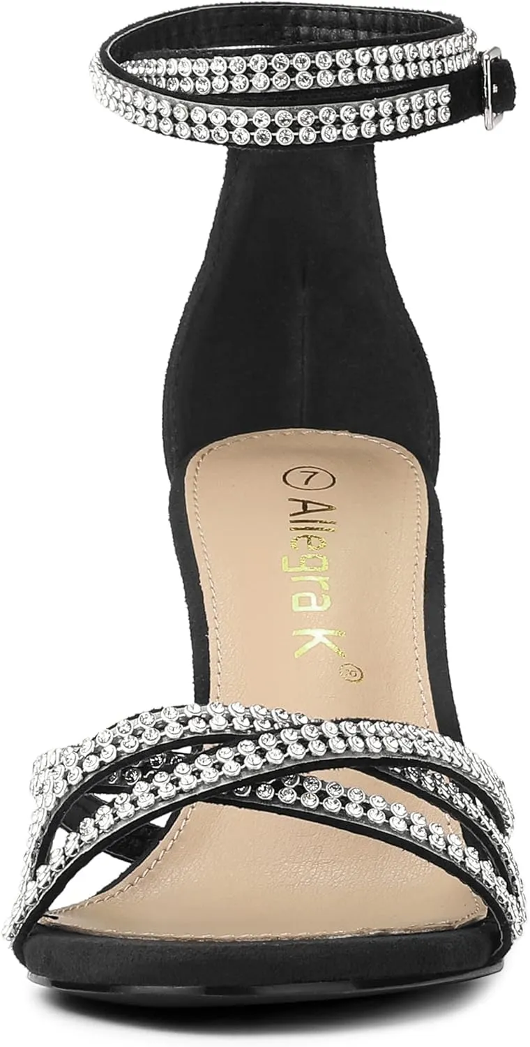 Allegra K Women's Rhinestones Strappy Chunky Heel Sandals