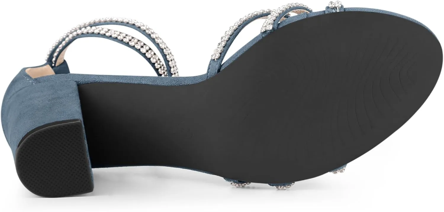 Allegra K Women's Rhinestones Strappy Chunky Heel Sandals