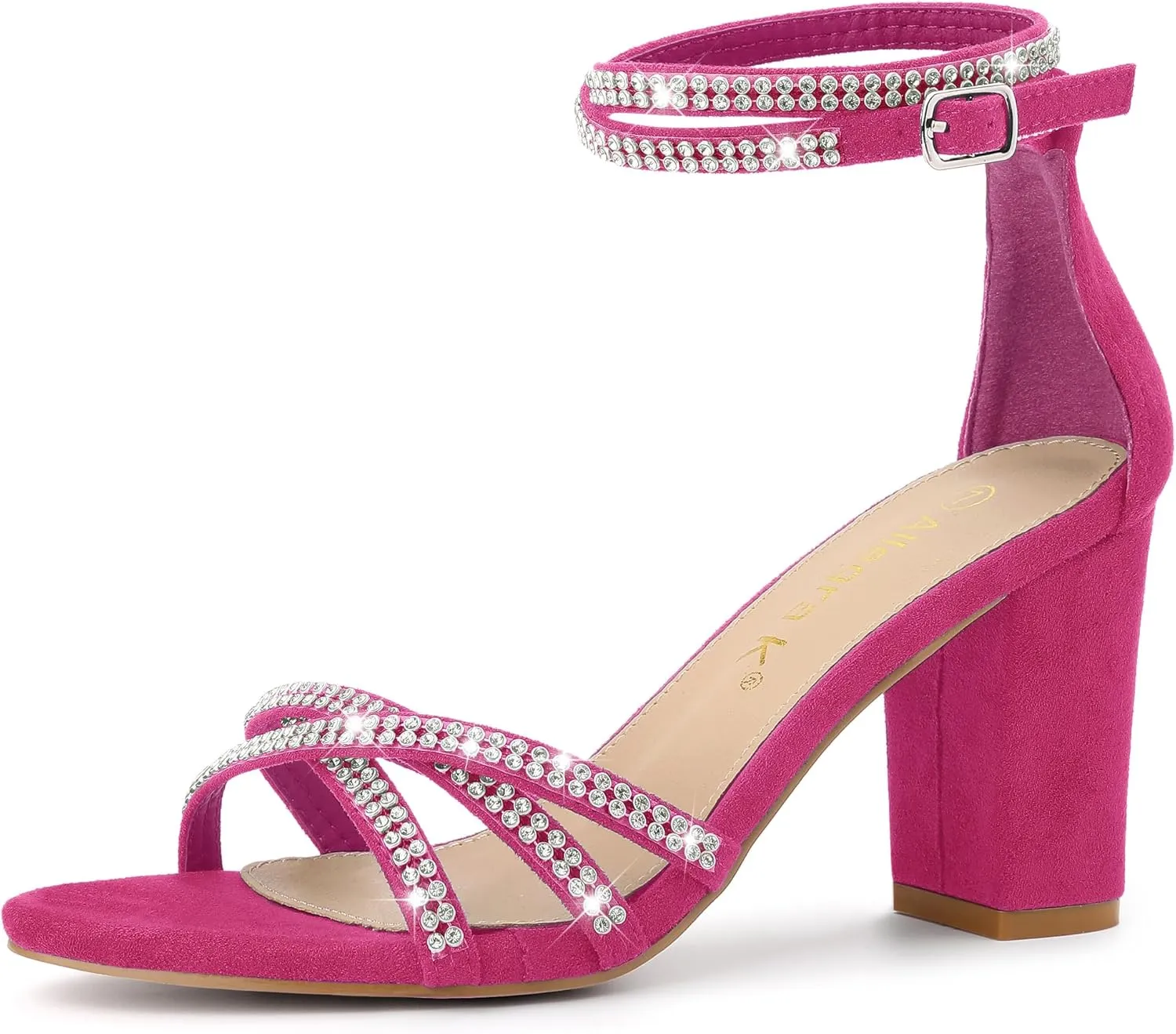 Allegra K Women's Rhinestones Strappy Chunky Heel Sandals
