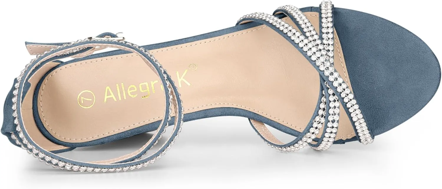 Allegra K Women's Rhinestones Strappy Chunky Heel Sandals