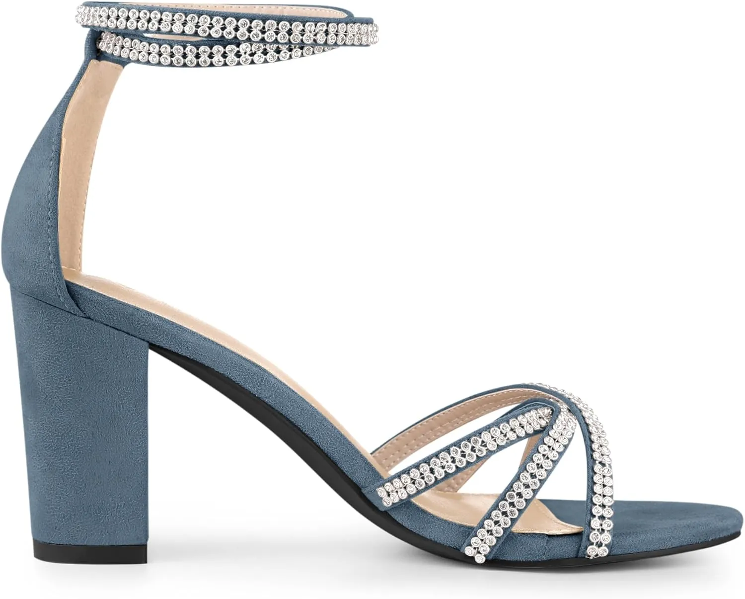Allegra K Women's Rhinestones Strappy Chunky Heel Sandals
