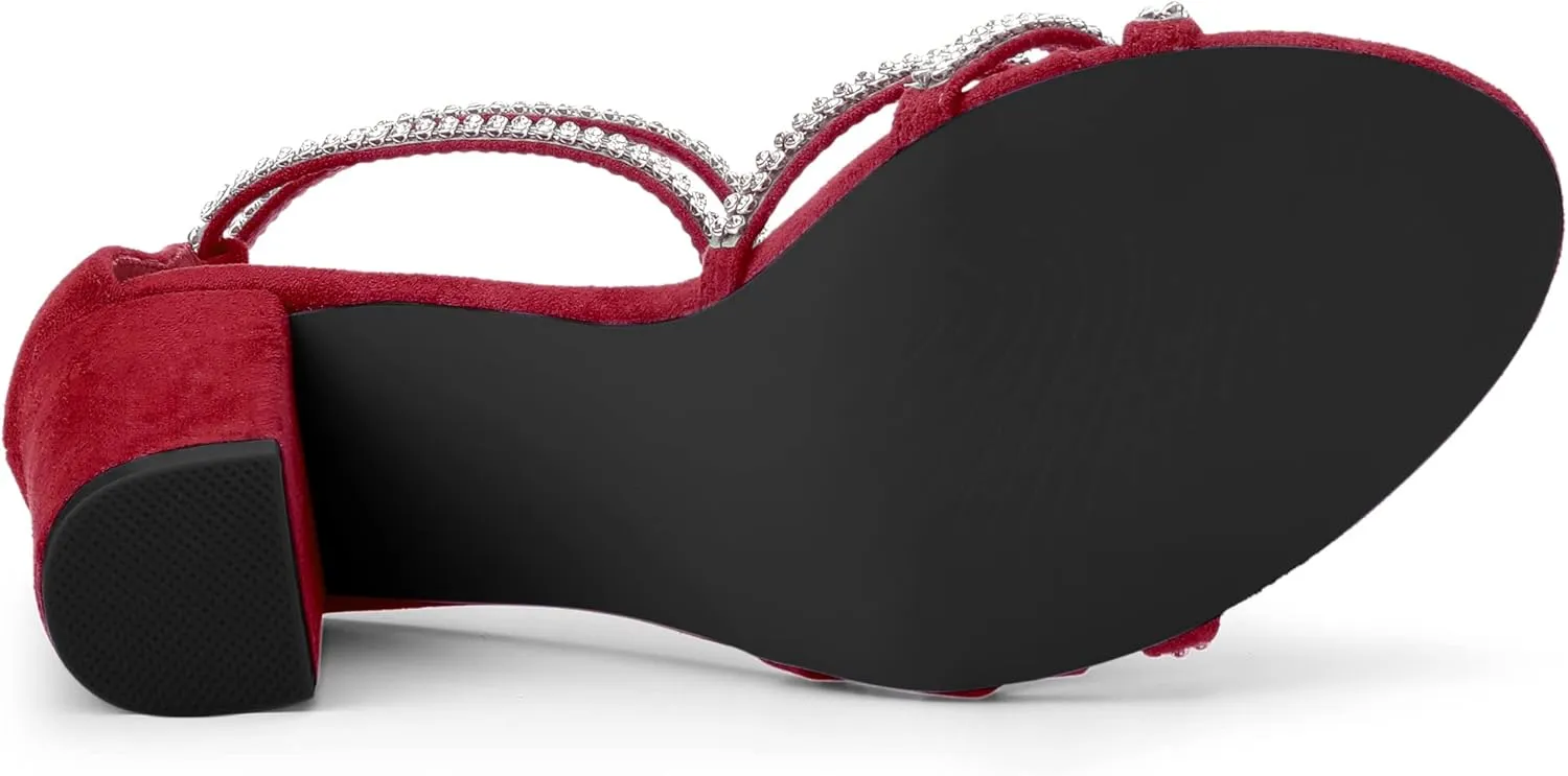 Allegra K Women's Rhinestones Strappy Chunky Heel Sandals