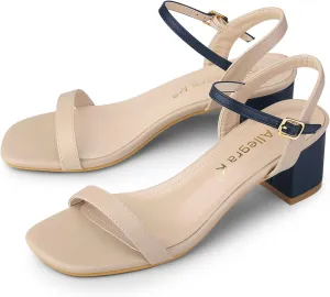 Allegra K Women's Slingback Buckle Chunky Heels Two-Tone Sandals
