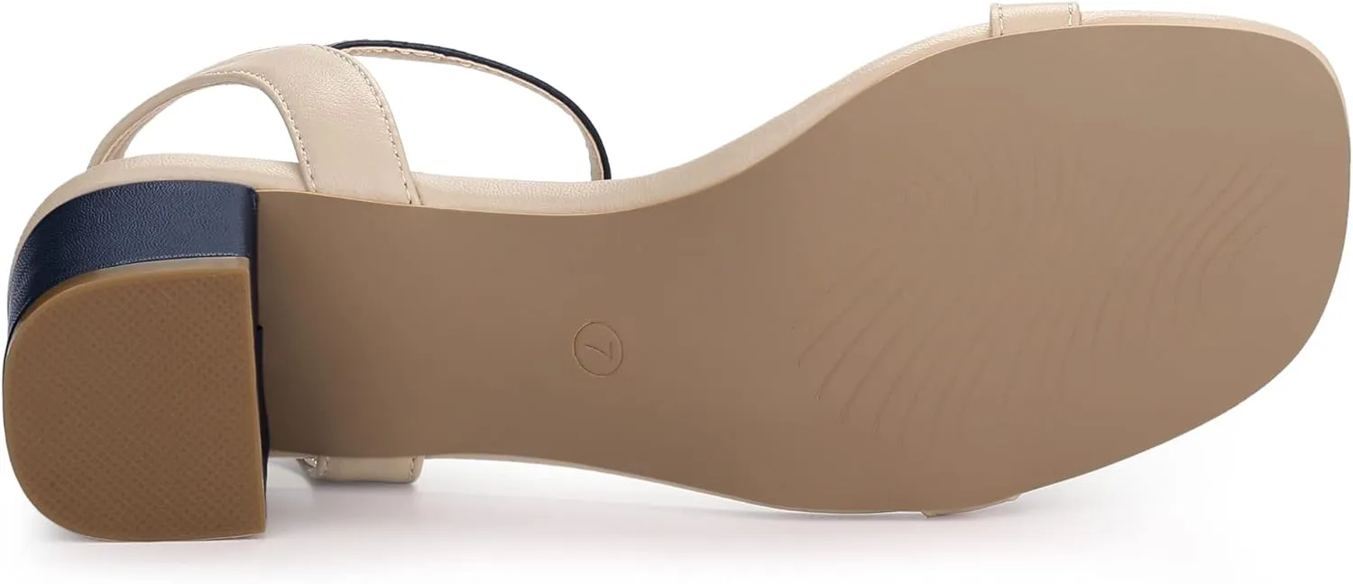 Allegra K Women's Slingback Buckle Chunky Heels Two-Tone Sandals