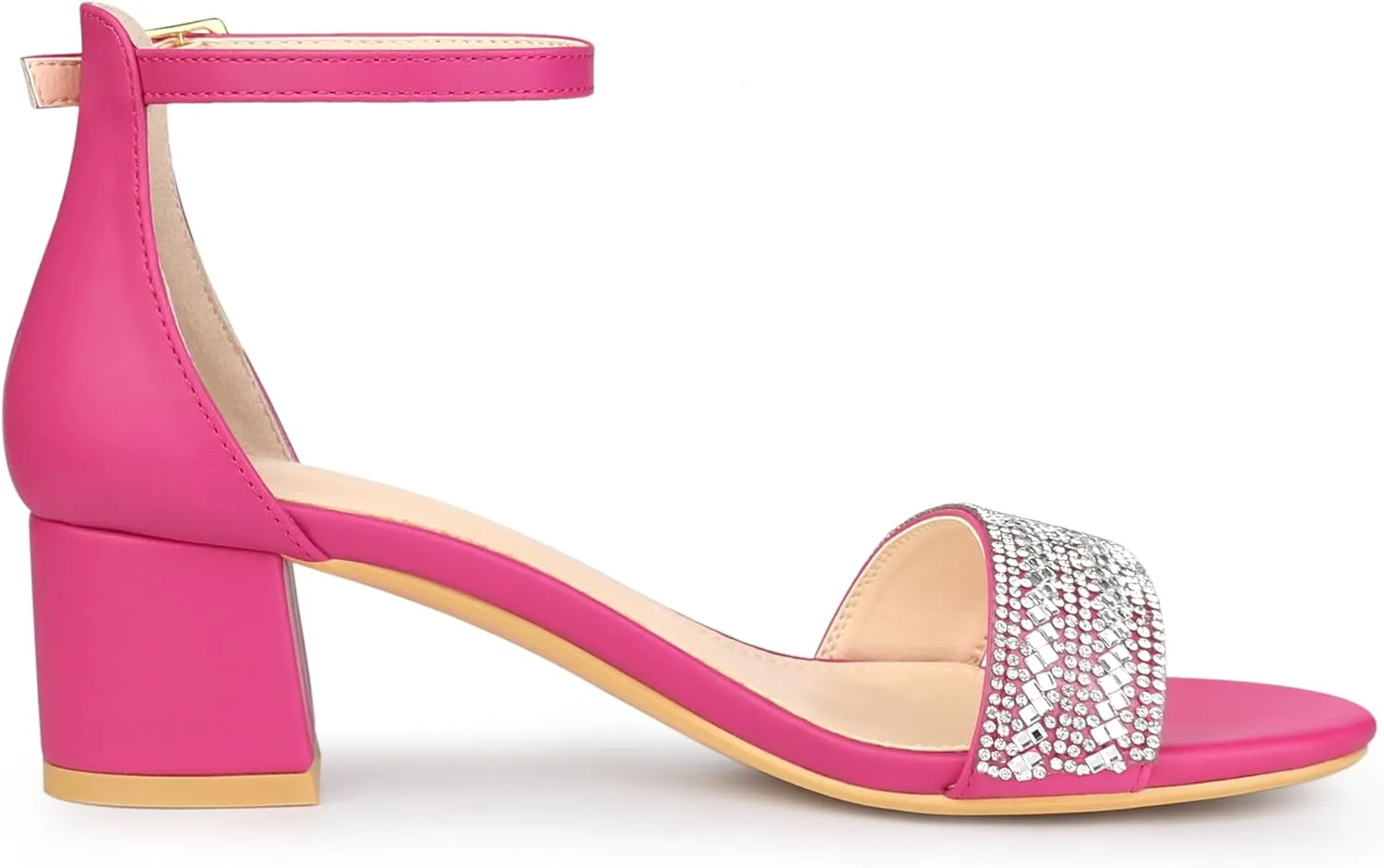 Allegra K Women's Sparkly Rhinestone Ankle Strap Chunky Heel Sandals