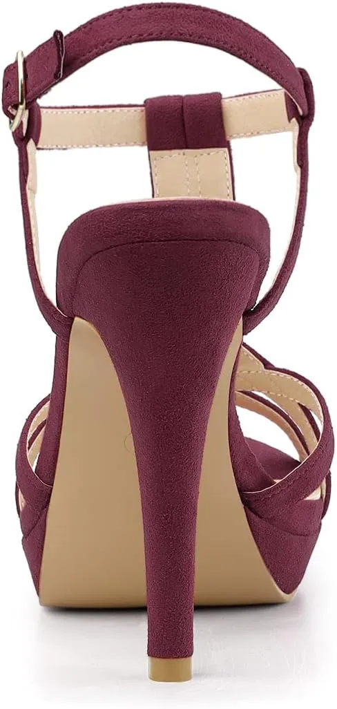 Allegra K Women's T Strap Slingback Platform Stiletto Heel Sandals