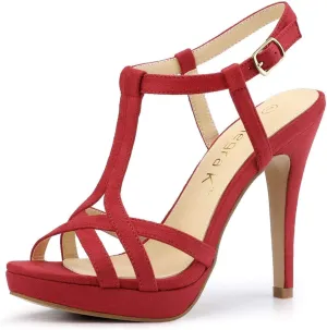 Allegra K Women's T Strap Slingback Platform Stiletto Heel Sandals